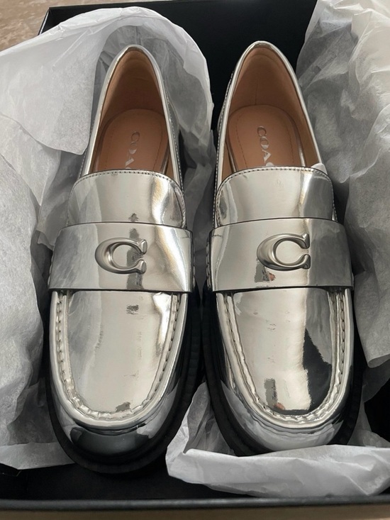 Coach Shoes - NEW AUTHENTIC COACH METALLIC SILVER LOAFERS SIZE 7
